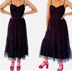 Betsey Johnson Black Midi Dress with Pink Polka Dots